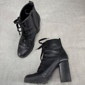 Steve Madden Laurie Heeled Boots Black Leather Platform Lace Up Women's Size 10